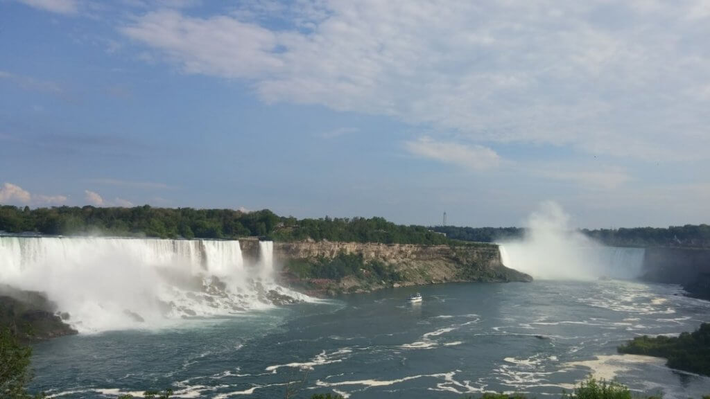 Niagara Falls, Canada, Ontario, main attraction, The Horseshoe Falls on the right and the American Falls to the left