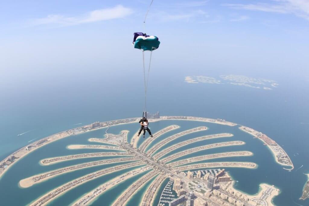 parachute, Palm Island, tandem skydive, skydive Dubai experience