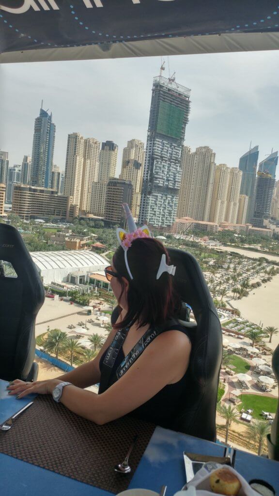 Me doing the Dinner in the Sky, Dubai, eating, unique experience