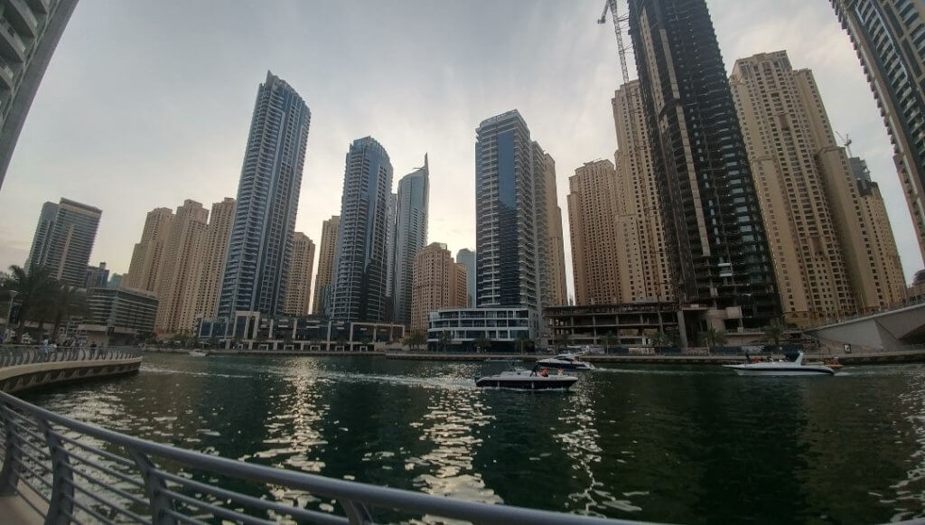 Dubai Marina, water, boardwalk, buildings