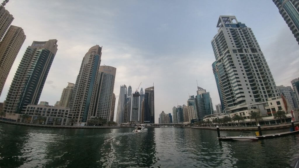 Dubai Marina, condos, canals, boats, buildings
