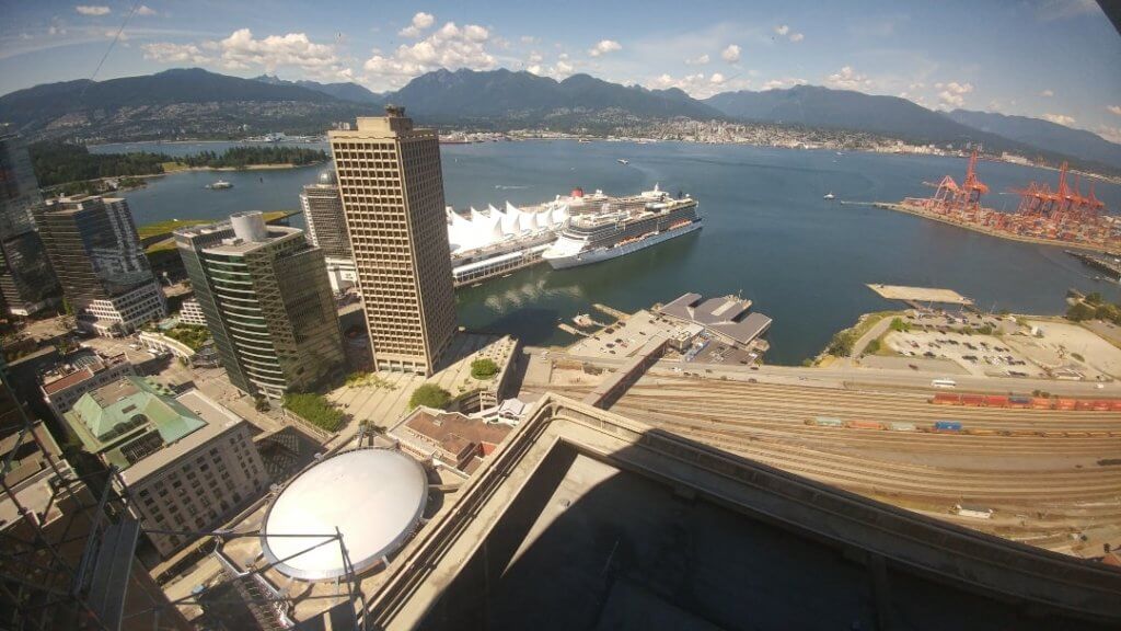 boat, view, mountains, harbor, Vancouver Observation Tower