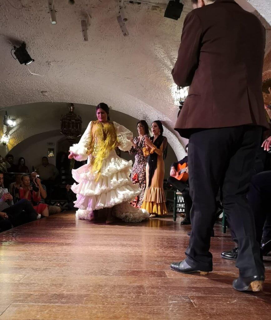 Flamenco show Barcelona, Spain, a woman dancing Flamenco on a stage