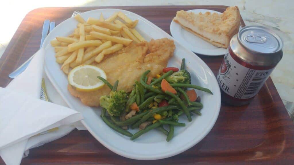 fish and chips, lunch, Sa Calobra, beer, dessert