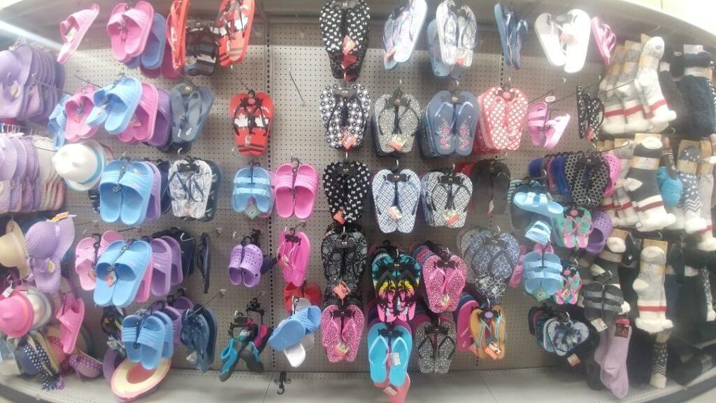 Variety of flip flops in an aisle