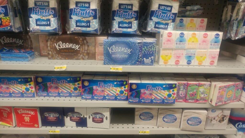 Variety of tissues are available at the Dollar Store, Dollarama Kleenex