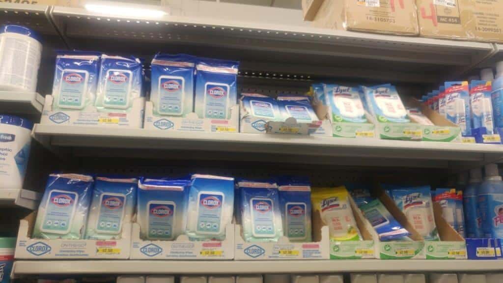Clorox and Lysol wipes which are travel essentials to buy at the Dollar Store