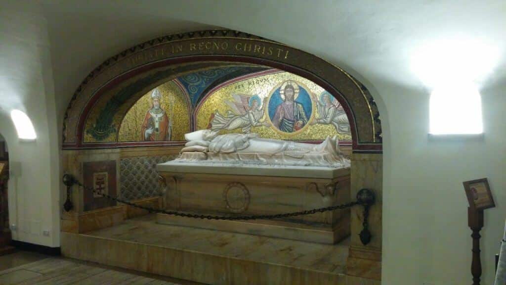 One of the ornate tombs in the grottoes beneath the main floor of St. Peter's Basilica