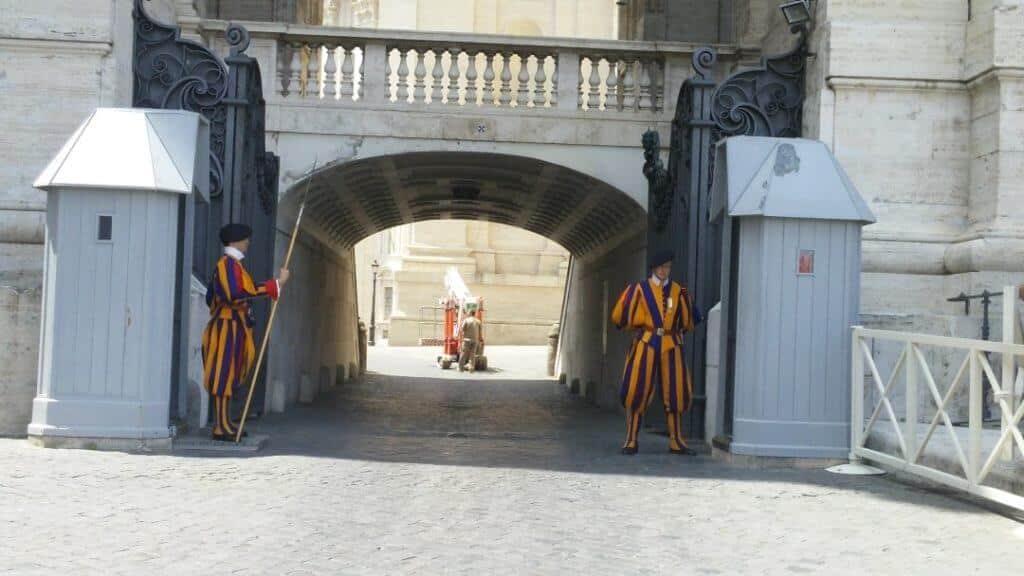 The Swiss Guard soldiers, stationed beside the Basilica