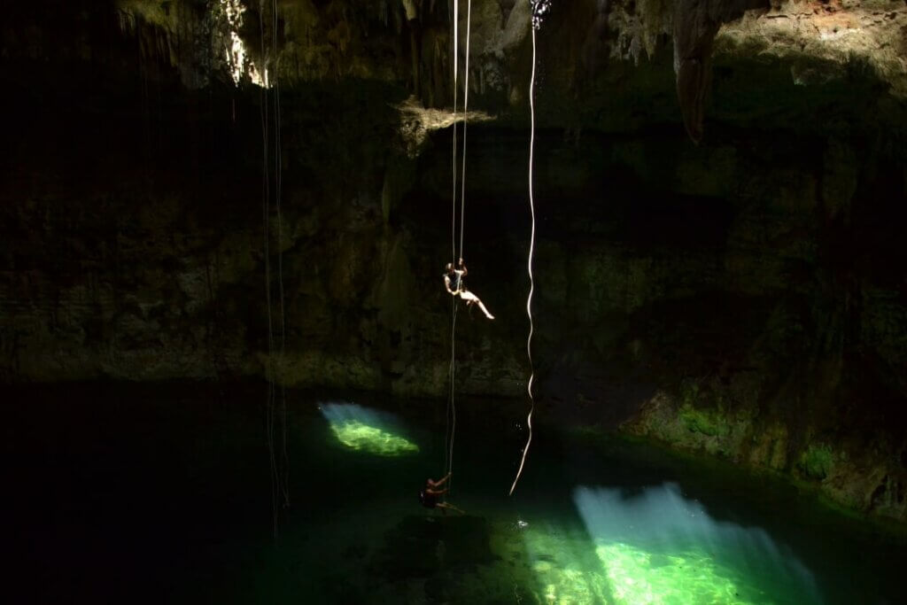 Me repelling down one of the cenotes, Mexico, Riviera Maya, Places to visit in the Caribbean