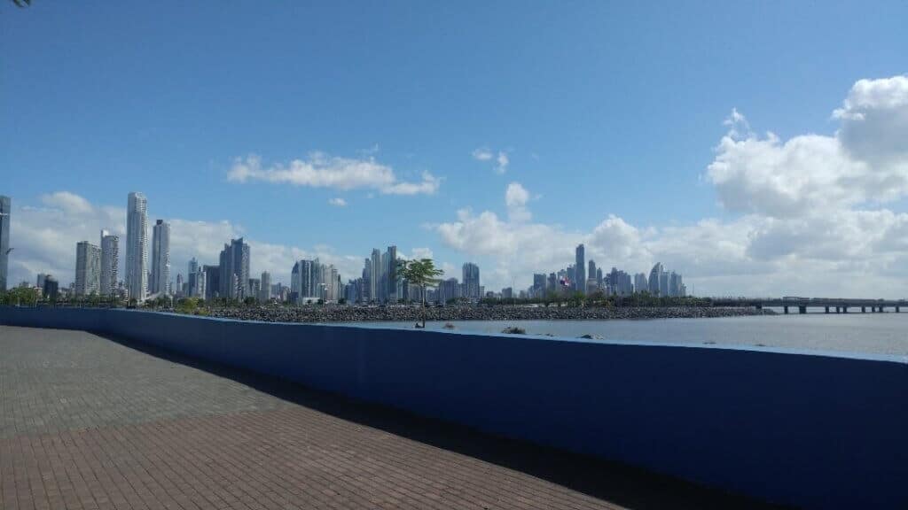 A view of modern-looking Downtown Panama from Casco Antiguo (Old Town)