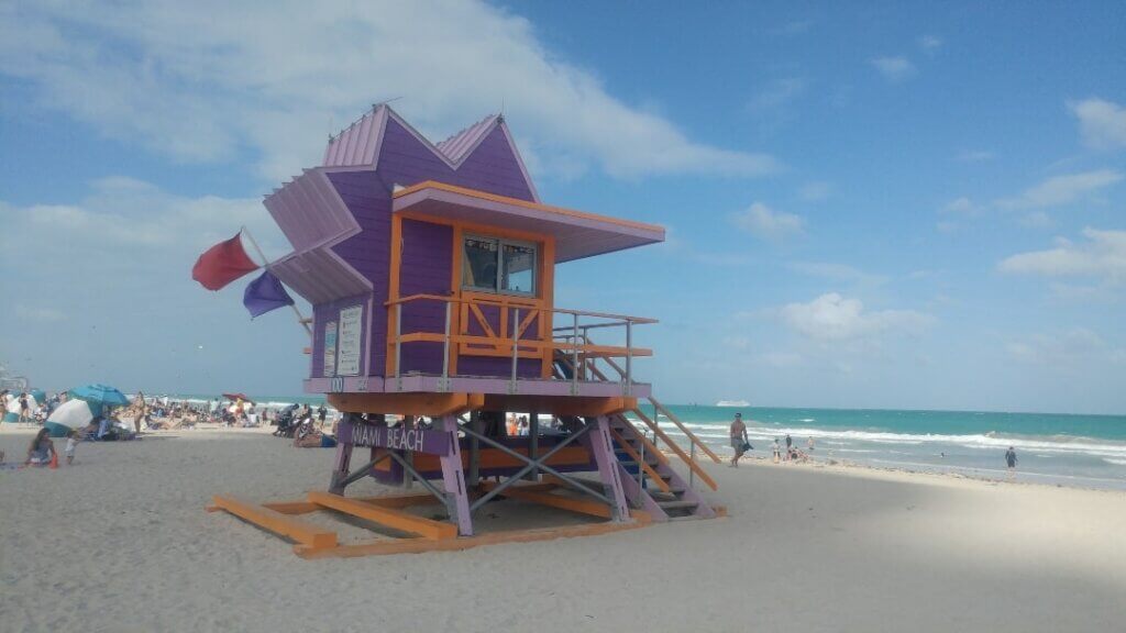 One of the cute Lifeguard Towers in Miami Beach, purple lifeguard house,  things to do in Miami Beach for adults