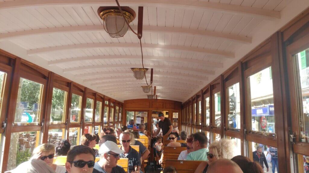 Inside the tram in Port de Soller, streetcar, Mallorca