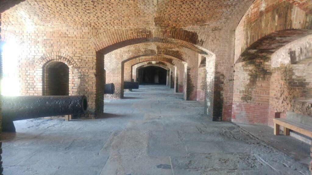 Inside Fort Zachary Taylor Fort, brick walls, cannons