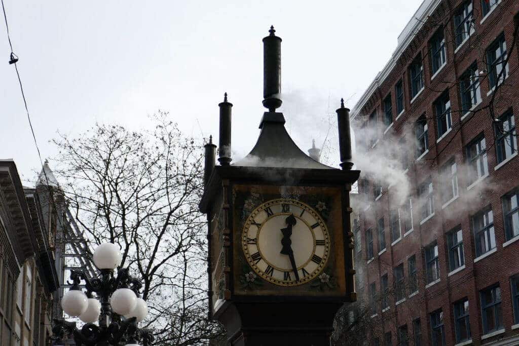 The steam coming from the Steam Clock, Gastown, things to do in Vancouver