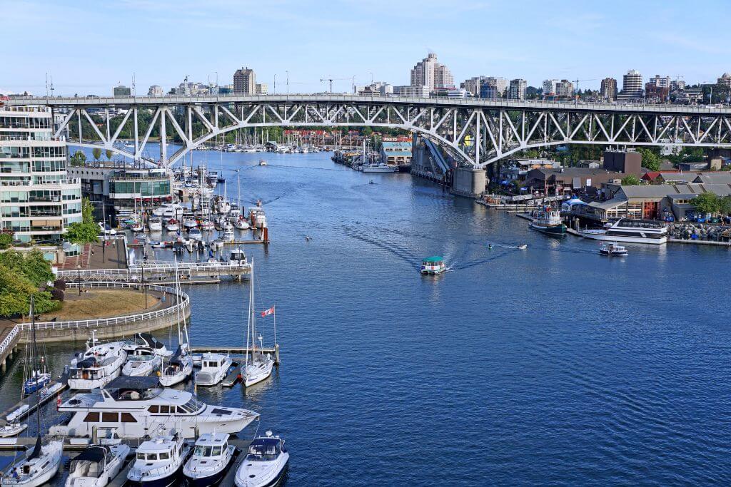 Mainland Vancouver to the left and Granville Island to the right, False Creek