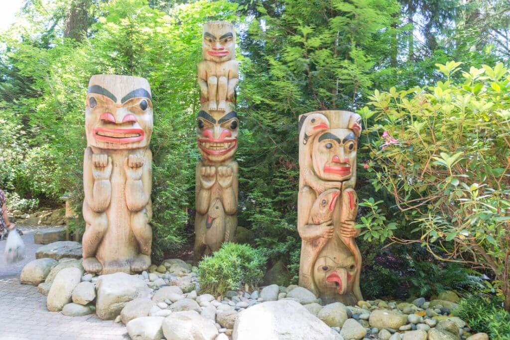 First Nations totem poles in Capilano Suspension Bridge Park
