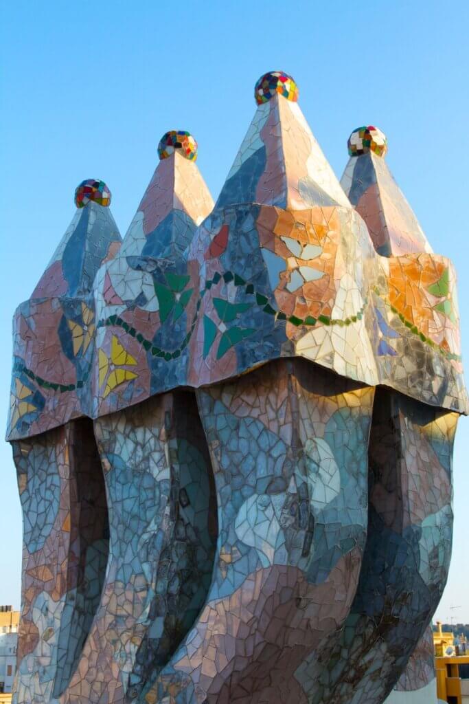 The chimneys of Casa Batllo, tiles, Gaudi's work