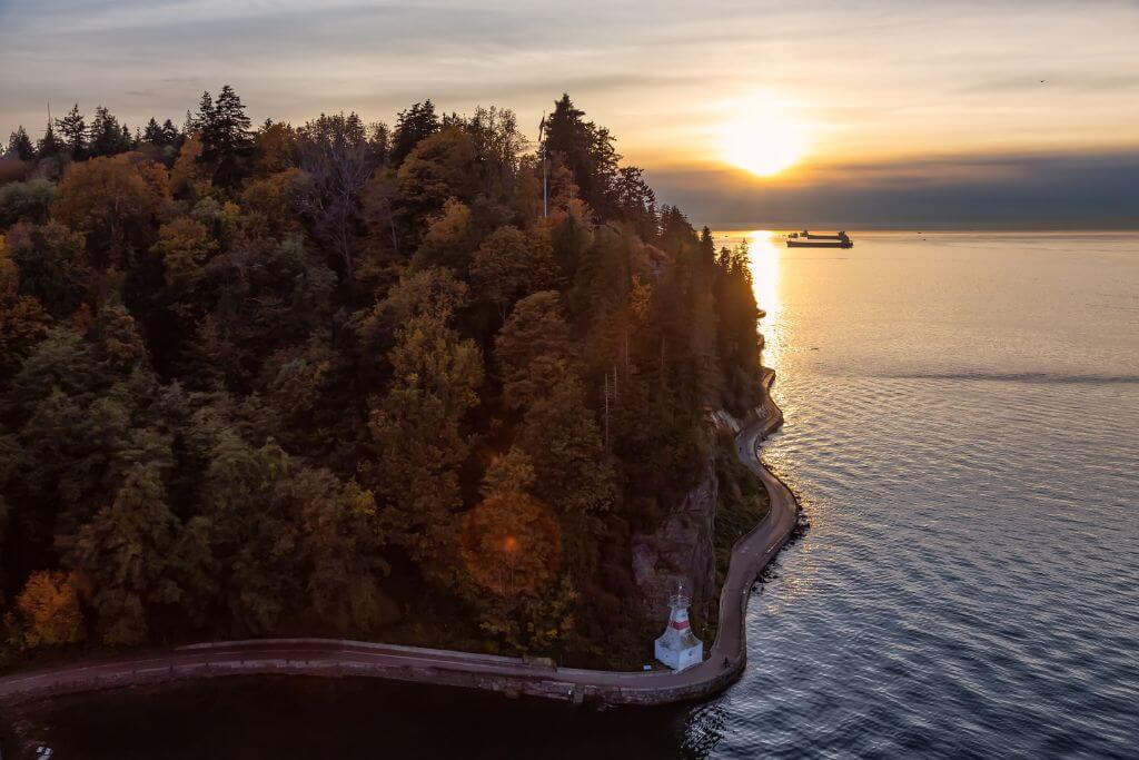 Another aerial view of the park, sunset, Vancouver, biking Stanley Park 