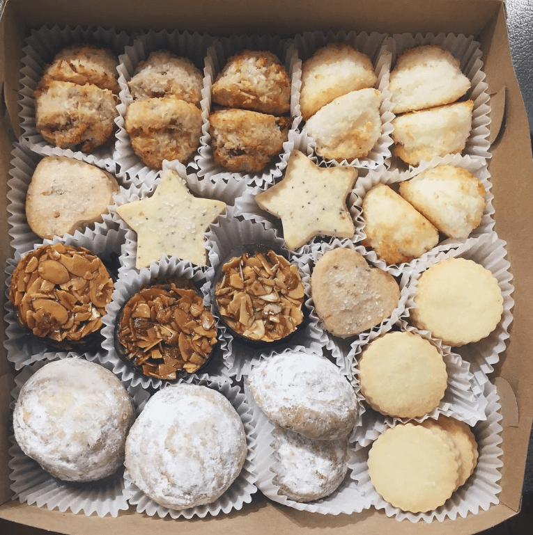 Box of baked goodies, desserts, sweets