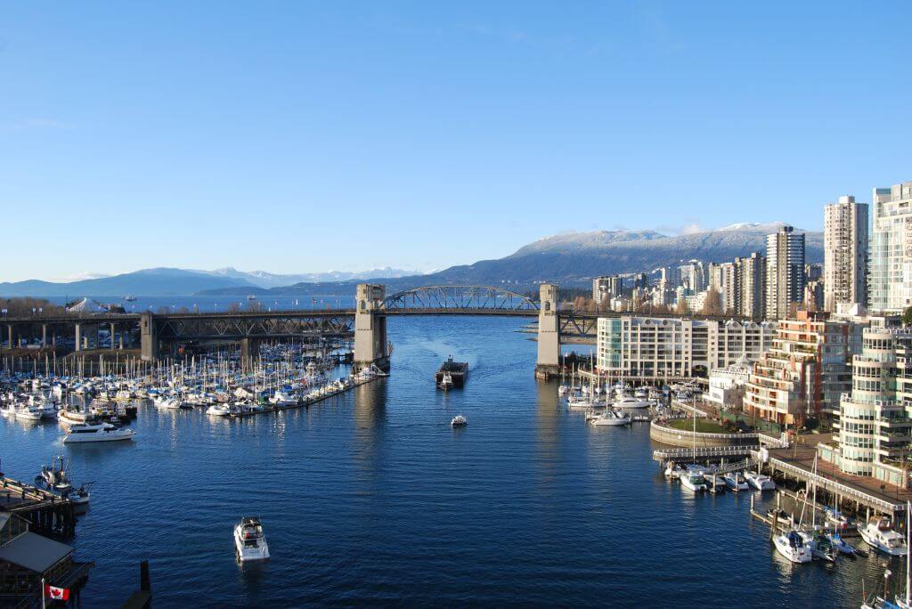 Granville Island to the left and False Creek (the body of water)