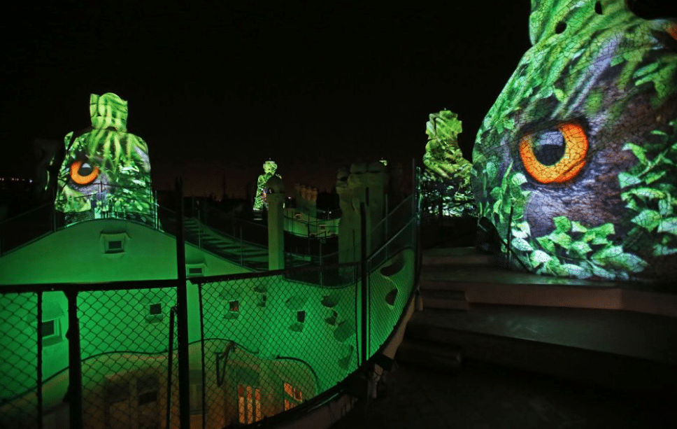 Night Show on the La Pedrera rooftop, Barcelona, Gaudi Barcelona Tours 