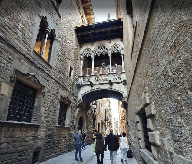 El pont del Bisbe is one of the attractions in the Gothic Quarter in Barcelona 