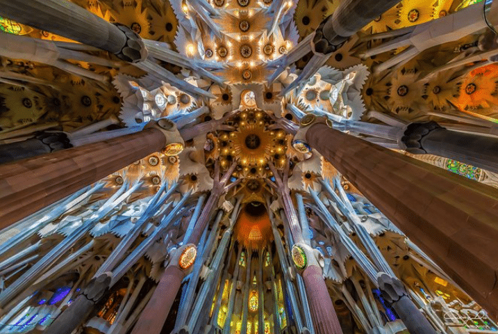 The inside of Sagrada Familia, Gaudi Barcelona tour