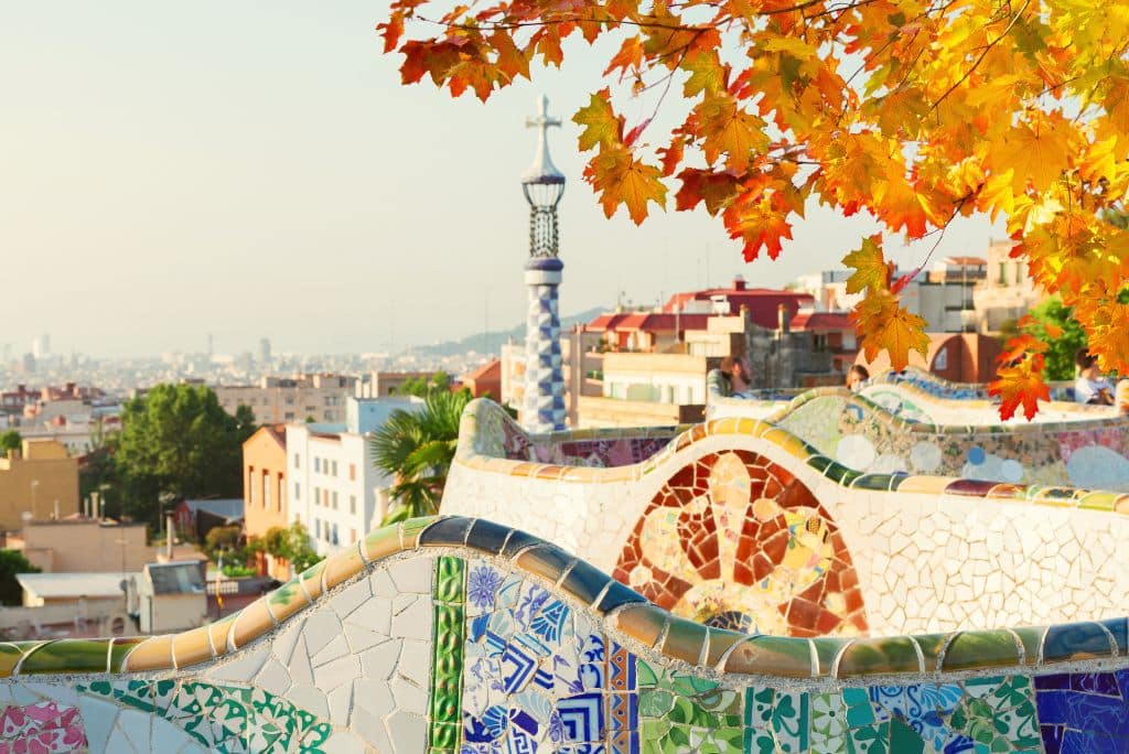 Park Guell in the fall, autumn, Barcelona 