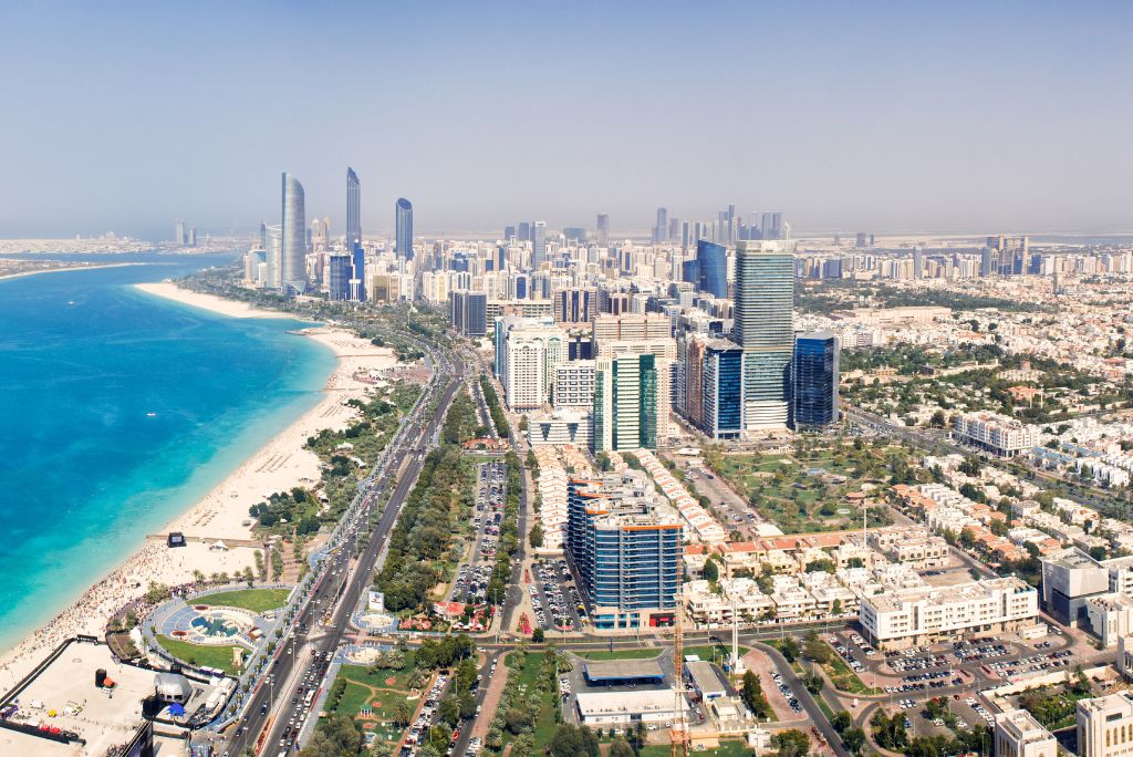 Abu Dhabi skyline, UAE, buildings, beach, top Abu Dhabi hotels