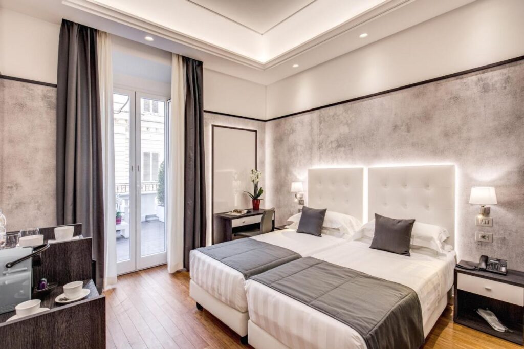 A room in the Liberty Boutique Hotel, two beds, hotel room, best hotels near Roma Termini