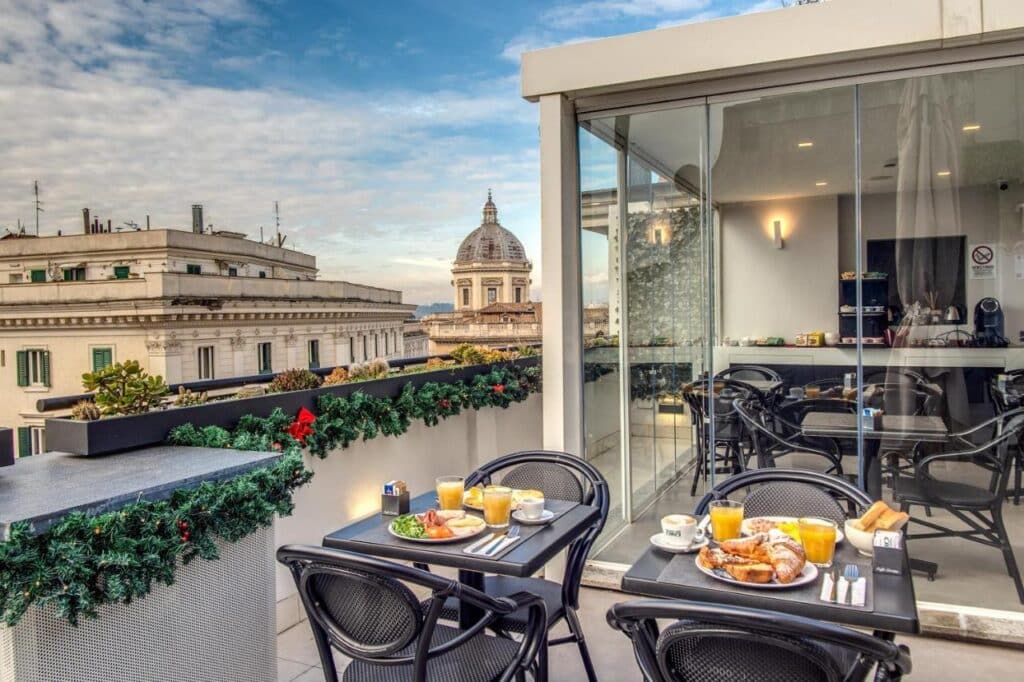 Doria Palace Boutique Hotel terrace, breakfast, city view