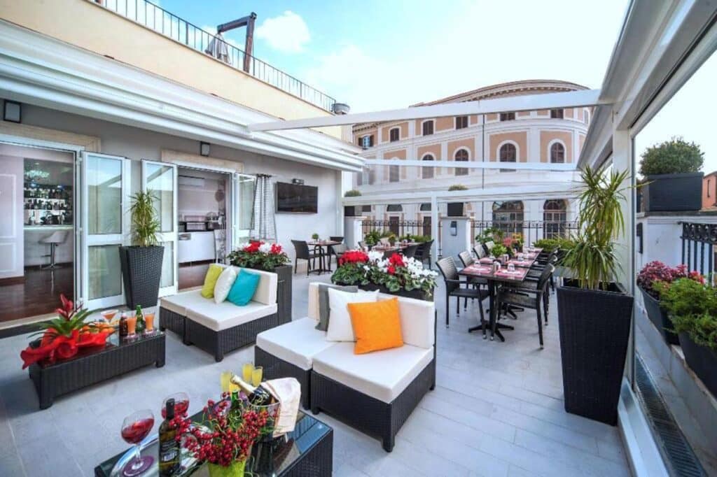 Relais Trevi 95 Boutique Hotel terrace, chairs, patio, Rome, Italy