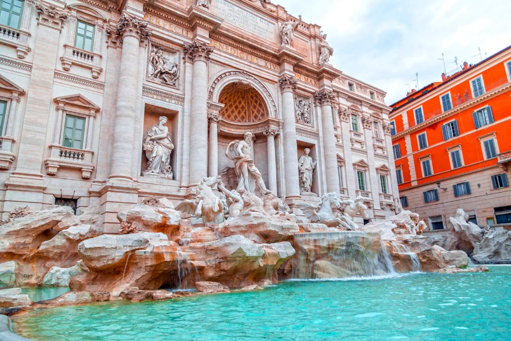 Close up of the Trevi Fountain, attractions in Rome