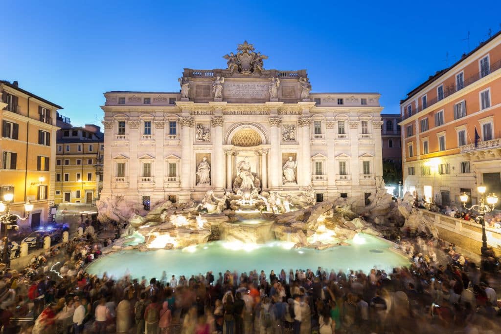 The Trevi Fountain is always busy, Italy landmark