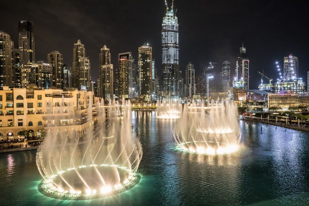 Dubai Fountain at night, fountain show, Dubai attractions