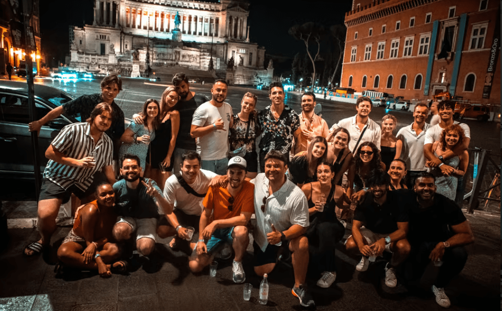 Pub crawl in Rome, a bunch of young people