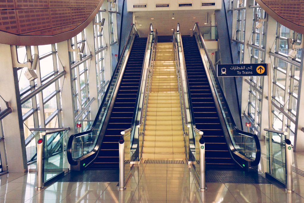 Metro station in Dubai, escalator, stairs