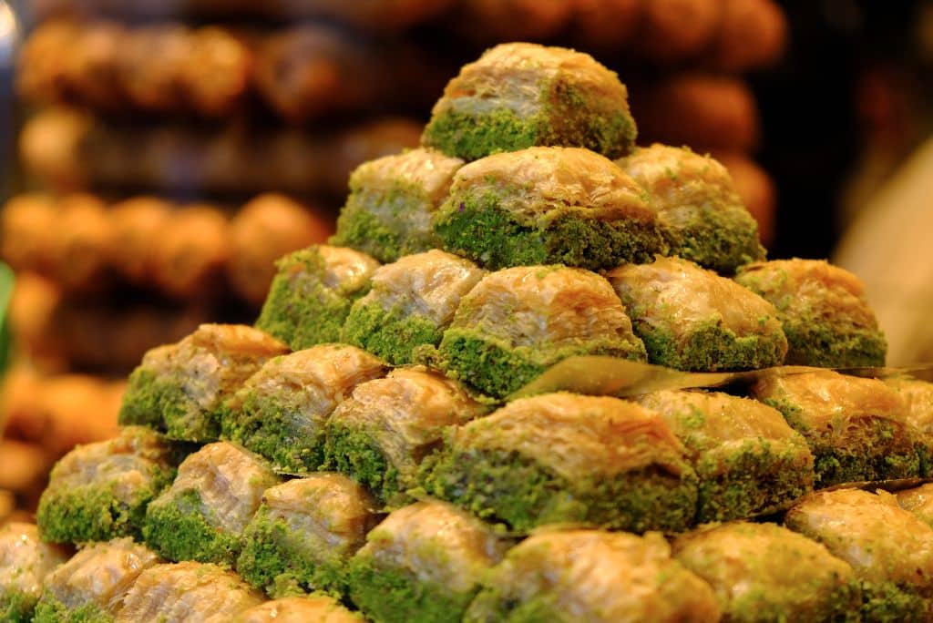 Baklava, a pile of Baklava slices, dessert in Dubai, Middle Eastern desserts