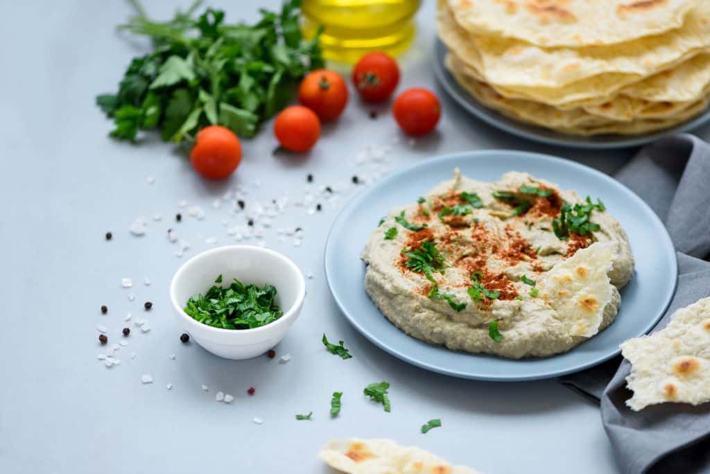 Baba ganoush, eggplant dip in a plate, UAE food, Unique Foods To Try In Dubai