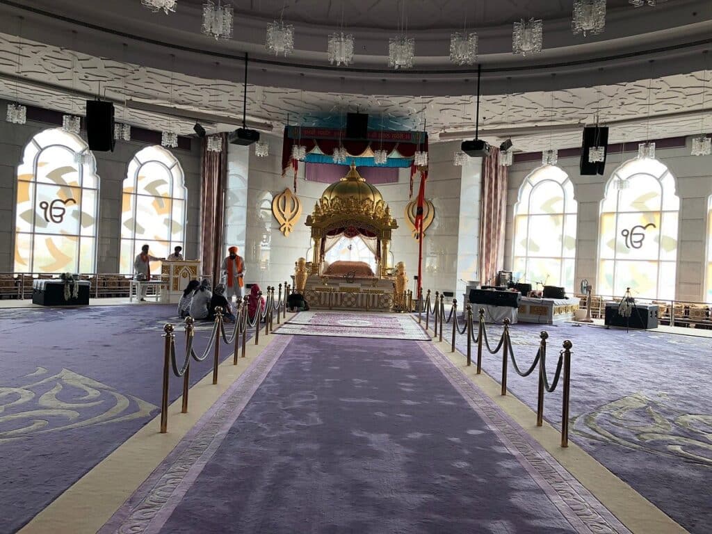  Gurunanak Darbar Sikh Temple inside, carpeted room, religious building 