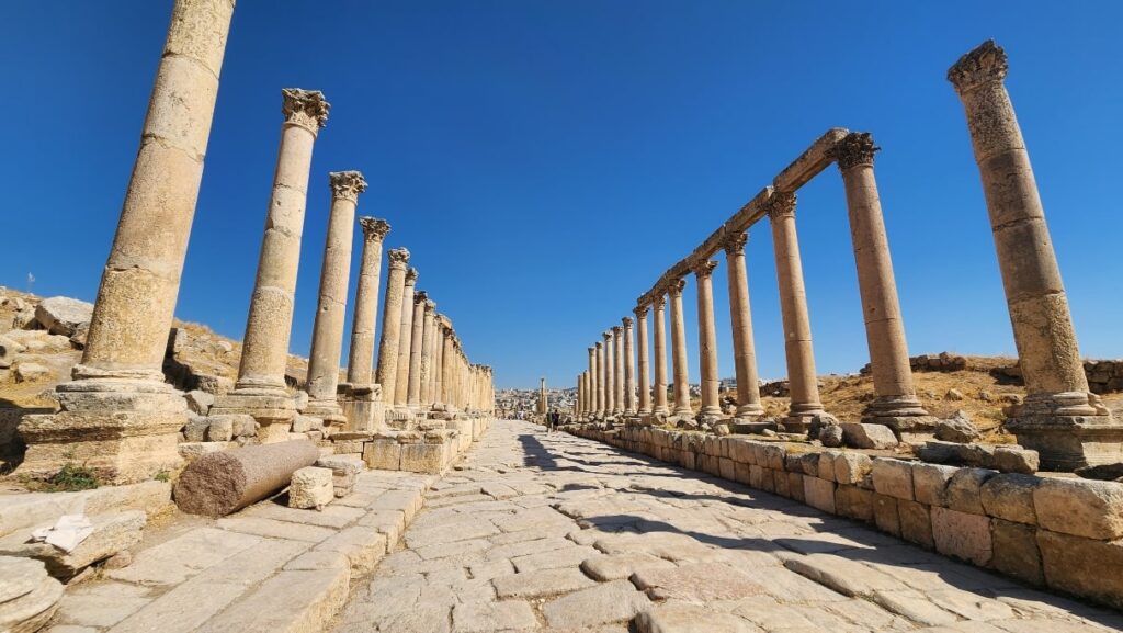 One of the streets in Jerash, Jordan, colons, old Roman road 