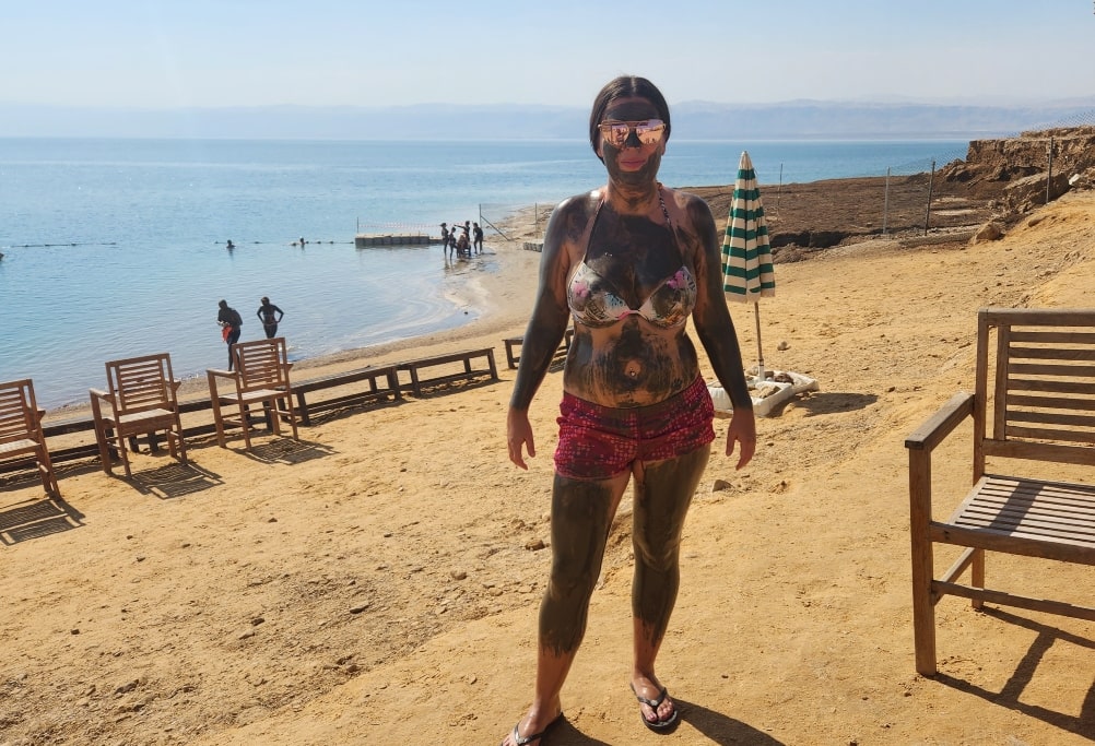 Me covered in mud from the Dead Sea, Dead Sea mud, Jordan