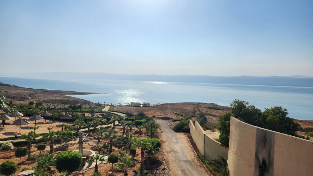 View towards the Dead Sea and West Bank from the resort in Jordan