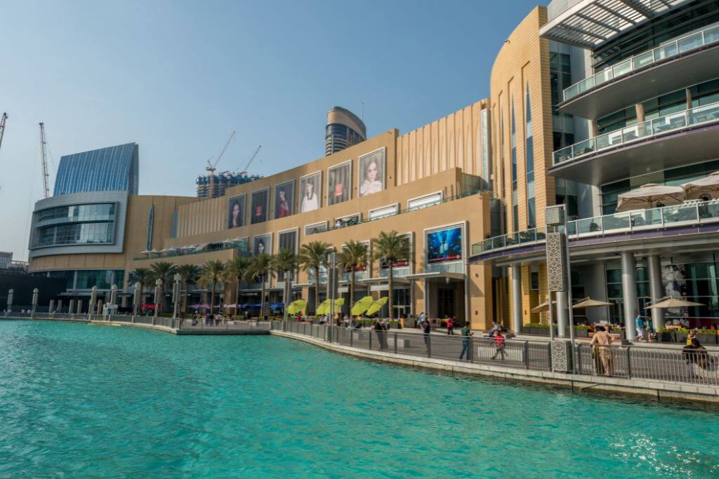 The boardwalk around Dubai Mall, shopping, retail stores