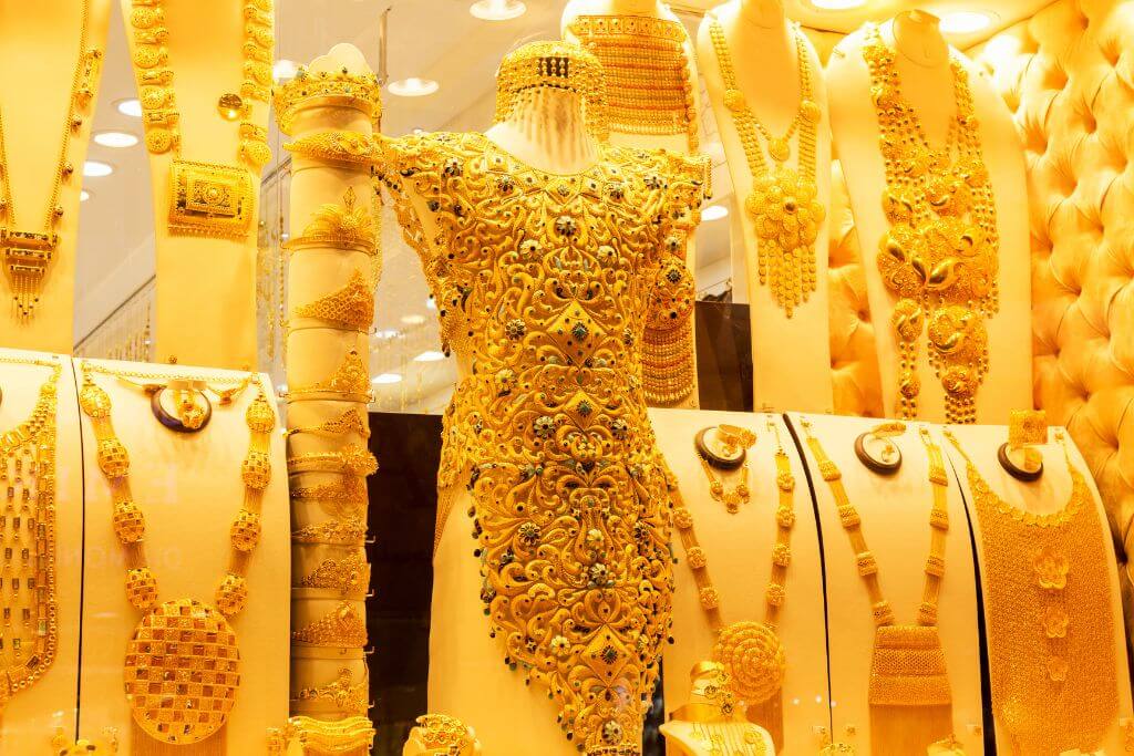 A display of a shop in the Gold Souk, gold souk, Deira, gold necklaces