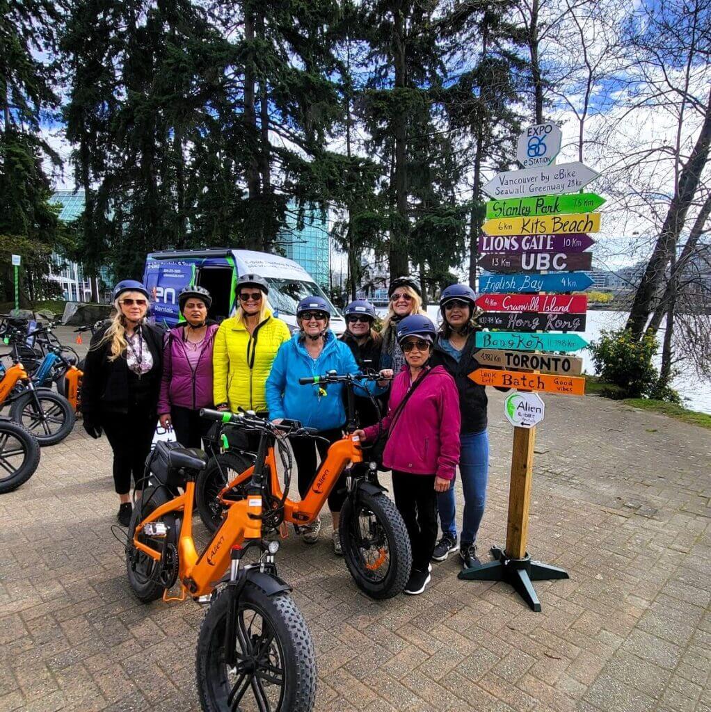 A group of bikers, e-bikes, biking