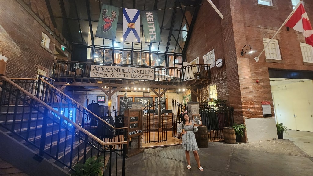 Alexander Keith’s Brewery, brewery tour, entrance to the brewery, a girl in a dress