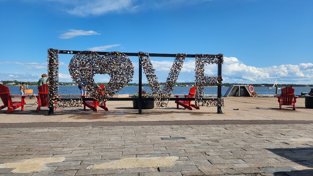 While you are walking around the waterfront check out this LOVE sign covered in locks