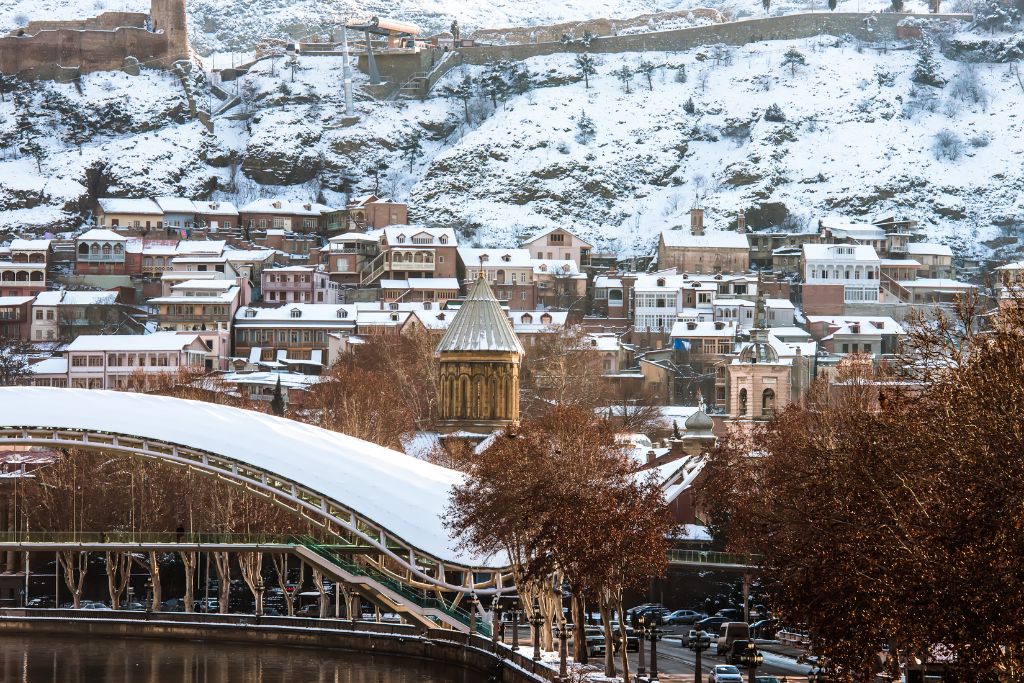 Winter in Tbilisi, Georgia, snow 